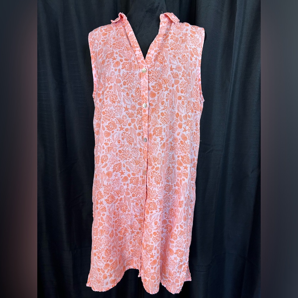 Sigrid Olsen 100% Linen Ocean Shell Print Coverup… - image 1